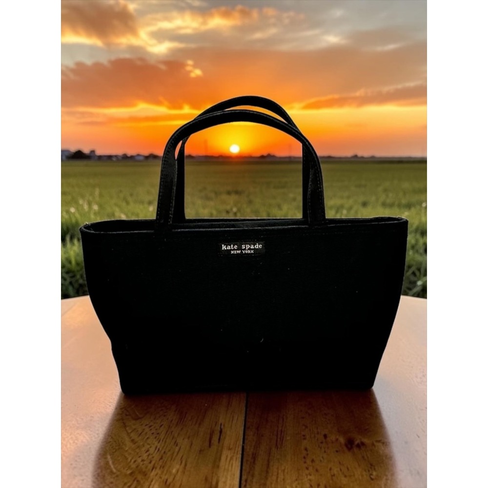 Kate Spade Tote Bag Womens Mini Black Canvas Ribbed Logo Handbag
